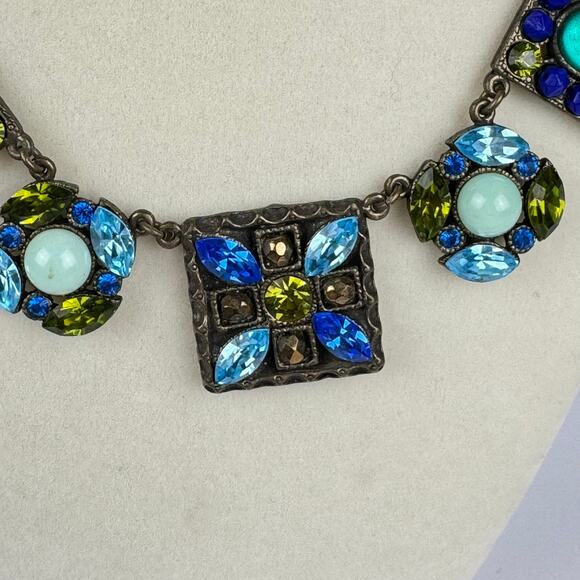 Vintage Poggi Paris Necklace 🛸 signed statement crystal blue green - Picture 4 of 7